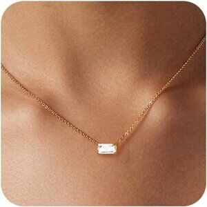 Trendy 18KGold-Sideway Birthsto Plated Paperclip Necklace - Diamond Oval Jewelry